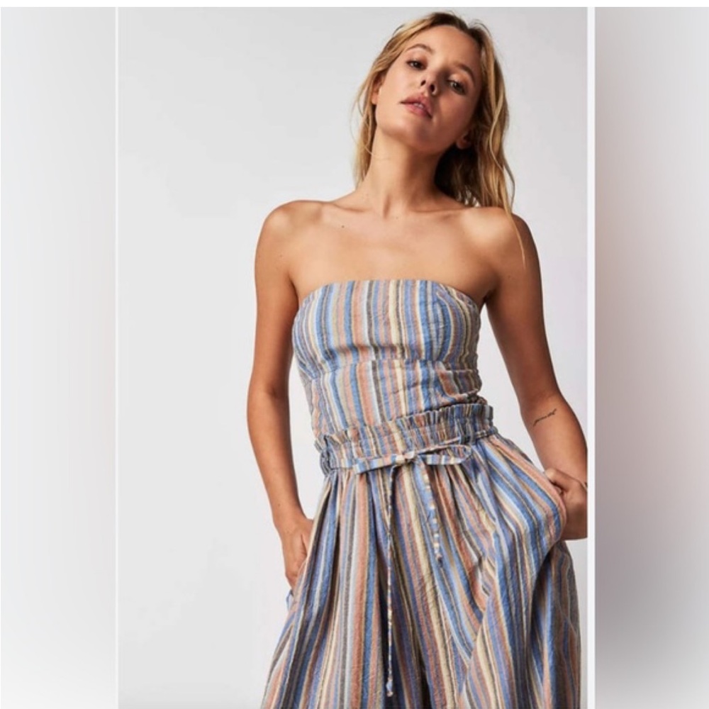 Free People Roaming Shores Striped Strapless Jumpsuit Size L - Picture 13 of 14